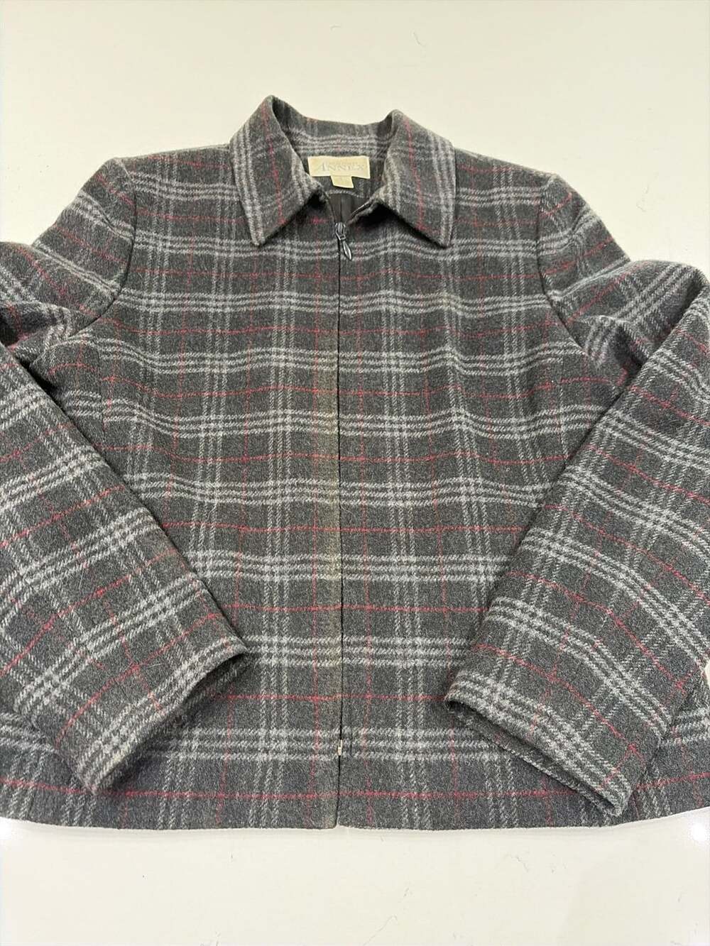 Casual Corner Annex Plaid Wool Blend Zip-Up Jacket Size 14